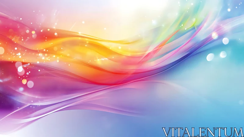 Prismatic wavefronts drift through luminous pastel skyscape.