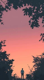 Quiet stargazer beneath rosy dusk branches of evening.