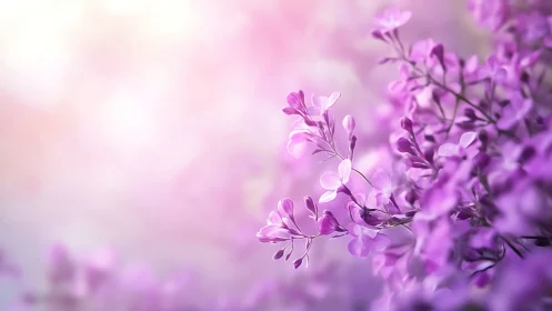 Shallow depth-of-field macro botanical study of delicate magenta flowers with soft volumetric light