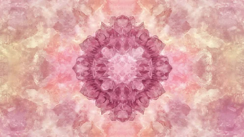 Rose quartz mandala blooms in a velvet sunrise haze.