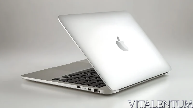Sleek silver laptop in side profile on neutral studio surface.