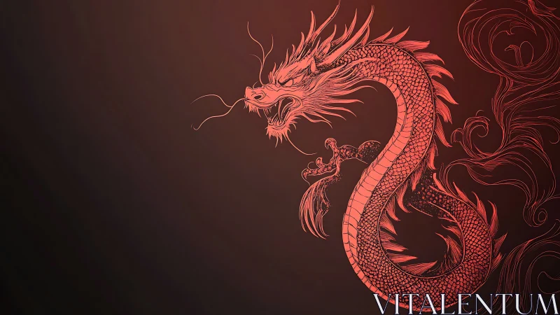 Fiery red dragon curls proudly against a glowing dusk sky