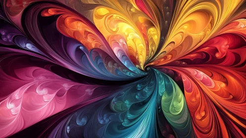 Radial fractal vortex unifying multicolored swirling petal forms