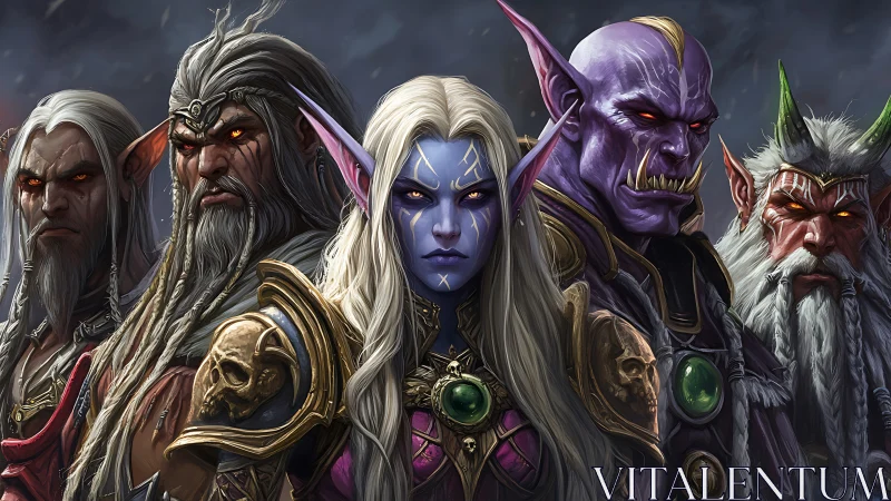 Fantasy warlords lineup in high-detail digital painting portrait.