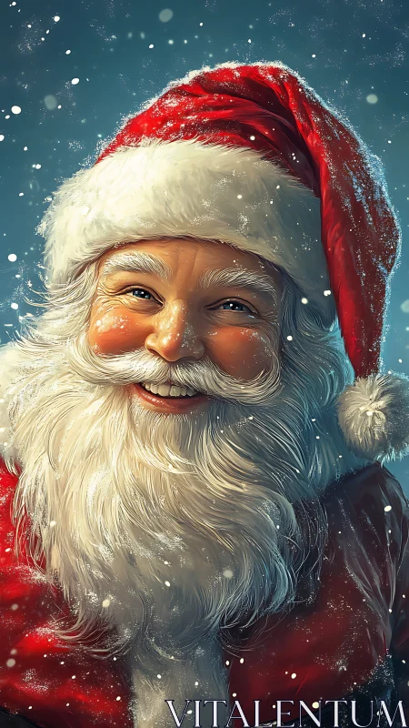 Smiling Santa in the snow sharing cozy Christmas cheer.