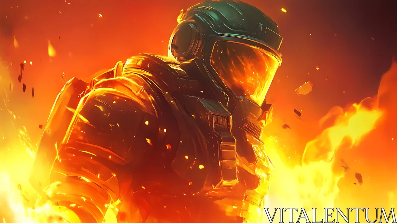 Armored figure rendered with incandescent fire effects and glowing elements.