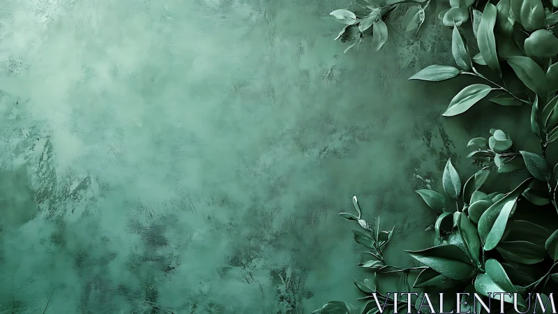 Whispers of emerald foliage along a dreamy painted wall.