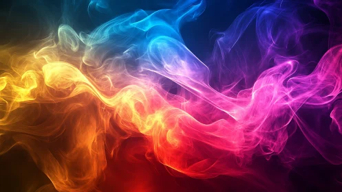 Vibrant neon smoke swirls merge in a glowing color stream.
