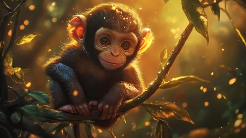 Backlit baby monkey rendered with high-detail fur simulation