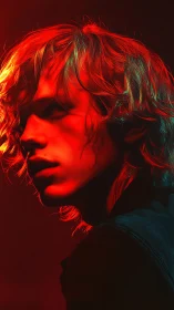 Cinematic red gel portrait with dramatic rim-lit profile