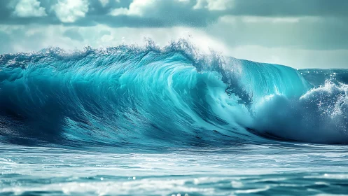 Rolling turquoise wave catching sunlight in mid-crest motion.