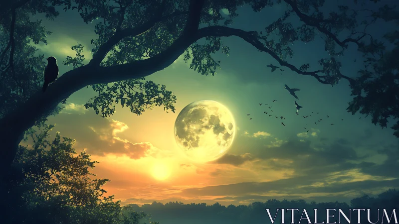 Moonlight slips between branches while dawn quietly answers