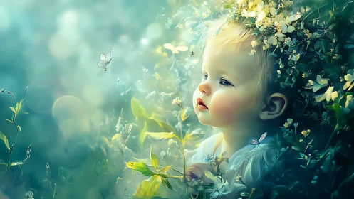 Child Discovers Butterfly Magic Within Blooming Garden Dreams