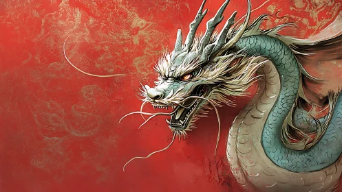 Crimson tempest dragon coils against a blazing mythic sky.