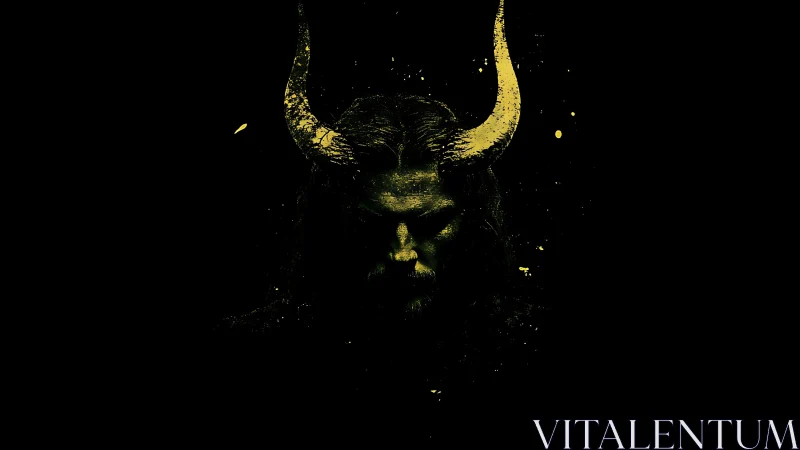 Horned shadow figure in minimal yellow splatter portrait.