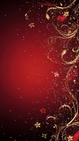 Glowing red holiday backdrop sparkles with golden swirls