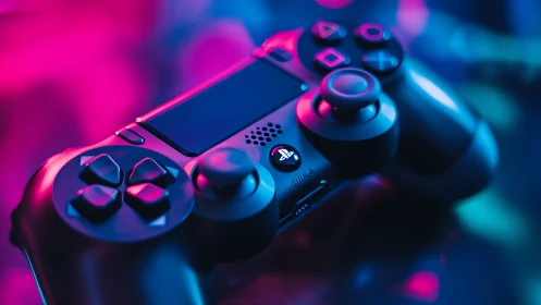 Neon Gaming Controller Illuminated in Vivid Cyan and Magenta Glow
