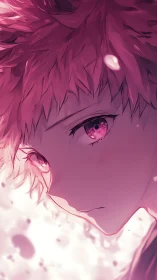 Rose-lit anime gaze drifting through quiet daydreams.