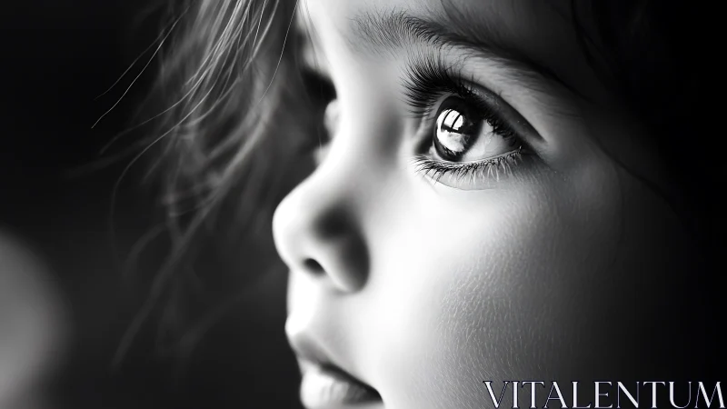 Close-up profile captures striking eye detail in monochrome.