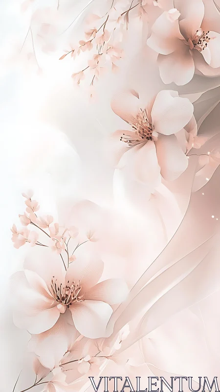Soft pink flowers with delicate petals rendered in ethereal gradient composition