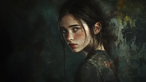 Side-profile portrait of freckled girl in dark setting.