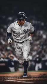 Photorealistic baseball runner in dynamic depth-of-field focus.
