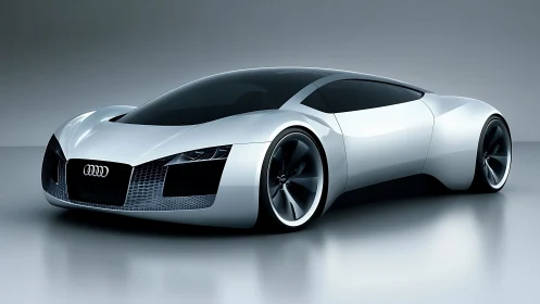 Sleek silver concept car glowing with futuristic style.