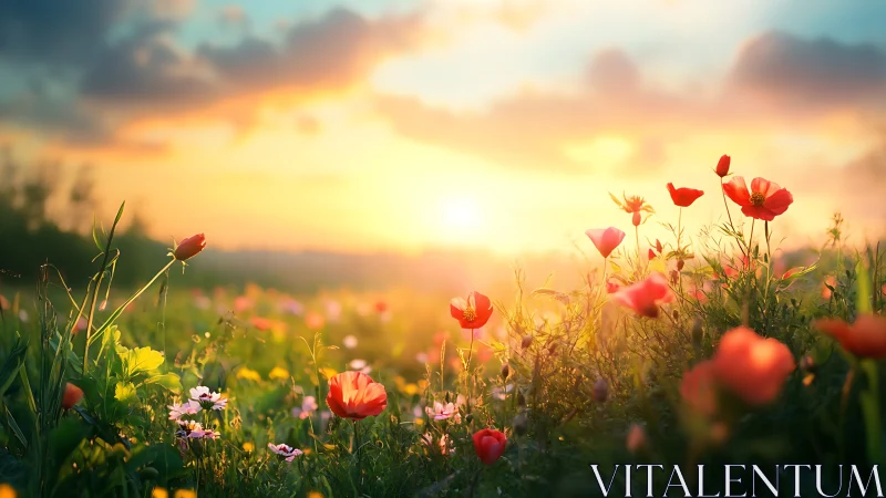 Sunrise chorus over poppy-bright, dream-dusted meadow.
