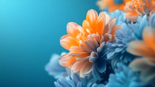 Dahlia Flowers with Orange and Blue Gradient Color Transition