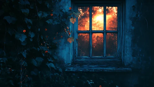 Nocturnal Window: Contrasting Light Through Decaying Architecture.