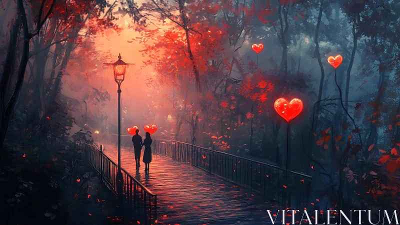 Luminescent Devotion: Digital Rendering of Romantic Bridge Passage.