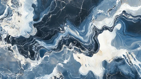 Abstract blue and white marble texture with fluid, swirling patterns.