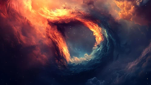 Cosmic vortex of nebular clouds rendered in dramatic digital light