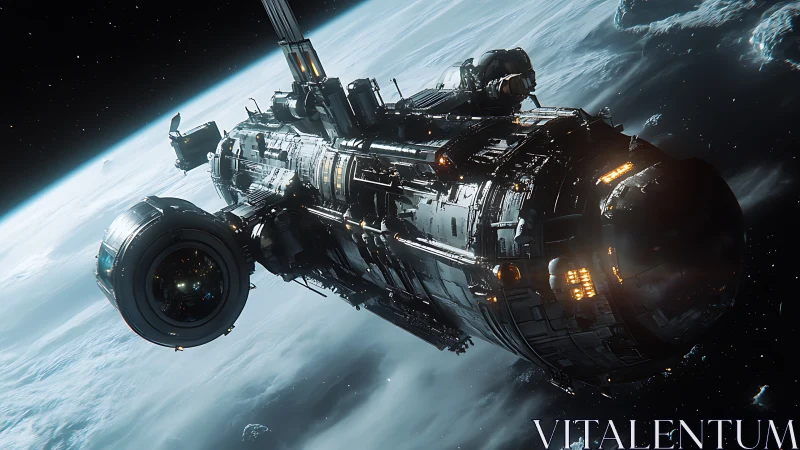 Heavily detailed orbital spacecraft rendered in cinematic 3D perspective