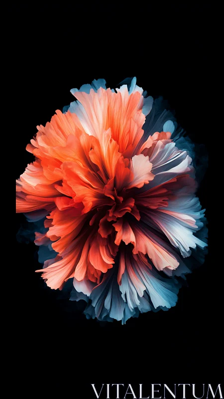 Digital bloom abstraction with vivid coral and cyan petals.