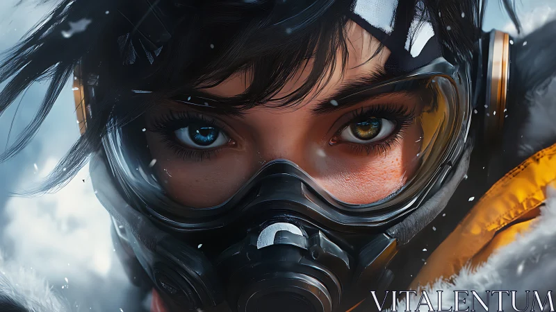 Intense Winter Athlete in Ski Goggles and Protective Gear.