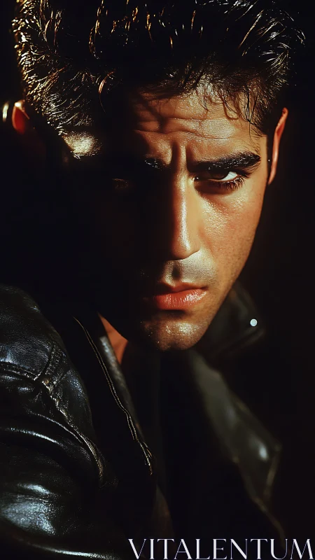 Moody portrait of brooding man in dramatic low-key light.