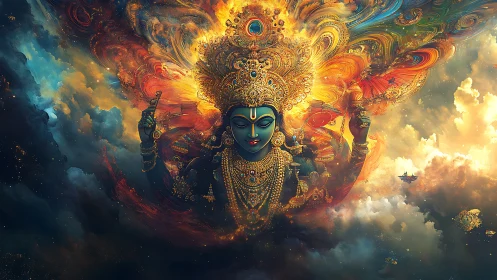 Divine cosmic deity portrait in radiant digital painting style.