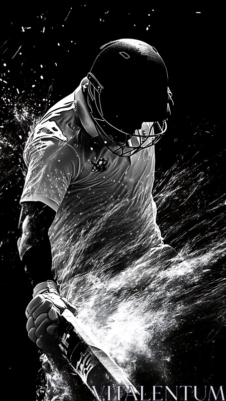 Silhouetted power hitter carves light from liquid darkness