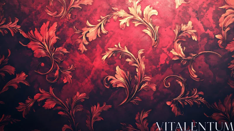 Golden flourishes dancing across a warm red backdrop.