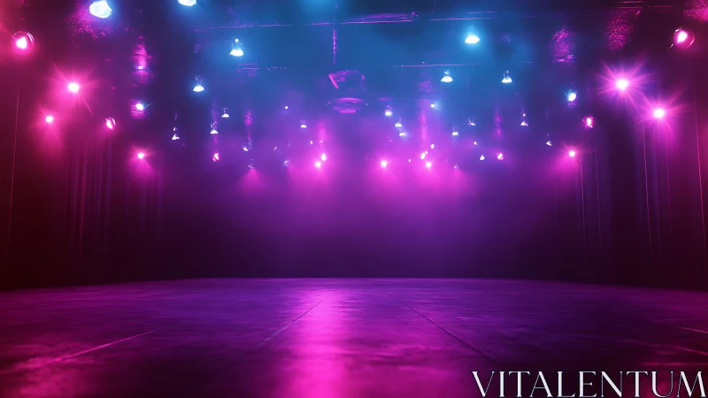 LED stage wash with magenta cyan beams across empty floor