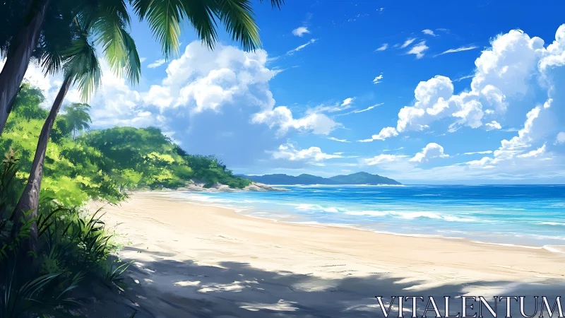 Tropical Beach Paradise: Palm-Framed Coastal Sanctuary