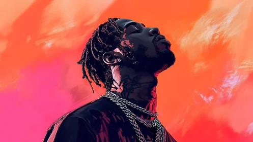 Vibrant vector portrait isolates rapper in high-contrast neon gradients