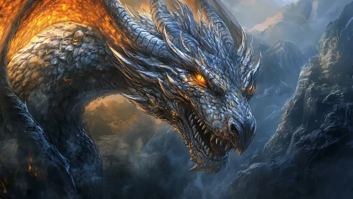 Stormforged dragon coils over molten sky and frozen peaks.