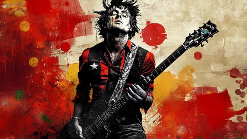 Electric guitarist rides a wild wave of color and sound