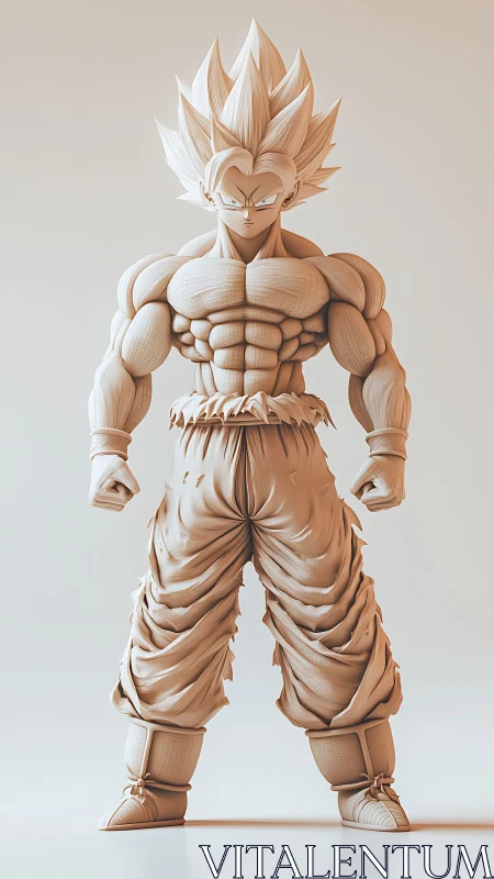 Stylized wooden humanoid fighter is rendered in full figure