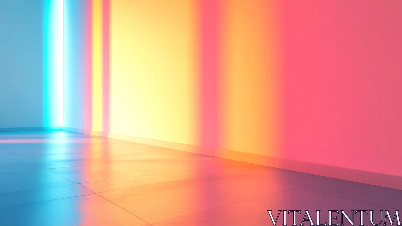 Chromatic light gradients mapped onto reflective planar surfaces.