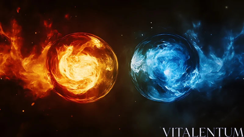 Elemental Duality: Fire and Ice Spheres in Cosmic Opposition.