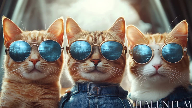 Three cats wearing sunglasses in stylized digital render