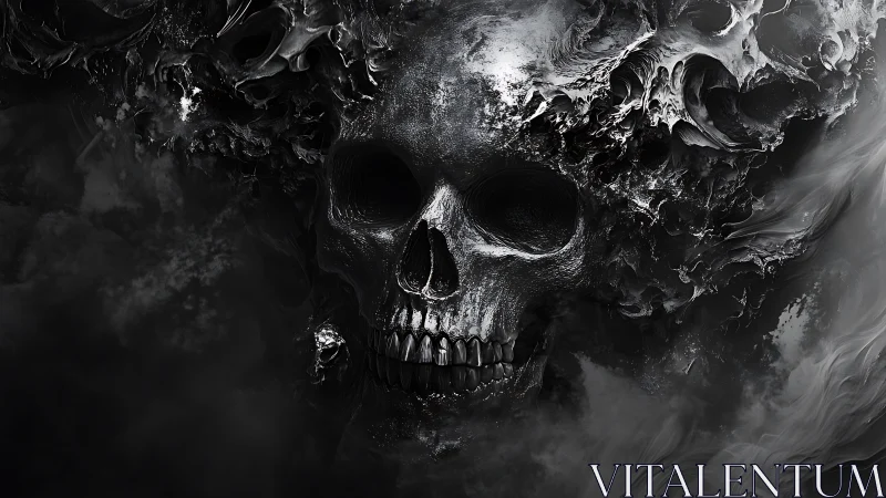 Ebon skull tempest swirling from shadowed cosmic smoke.
